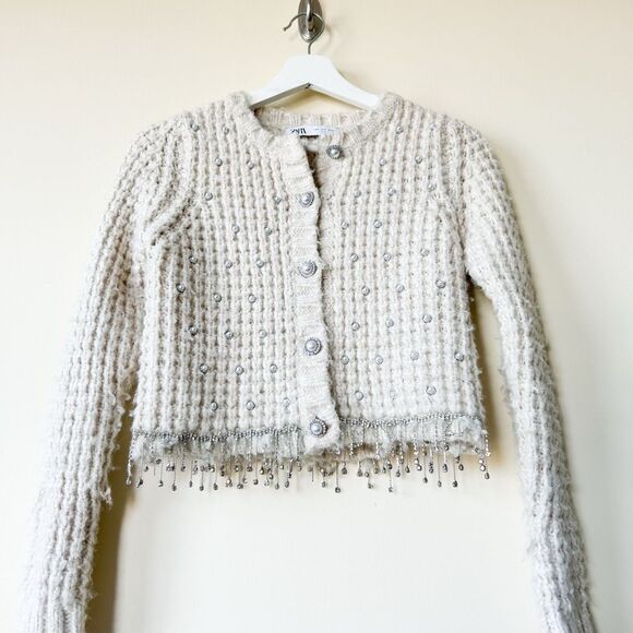 Zara Beaded Knit Sweater Cardigan - Picture 4 of 7